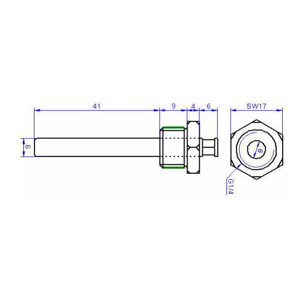 6x50mm Einschraubfühler G1/4" bis 200°C Leitungslänge und Sensor wählbar